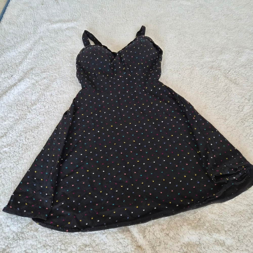 GB Girls Black Multi-Color Clip Dot‎ Fit and Flare Dress Small 90s Grunge Retro